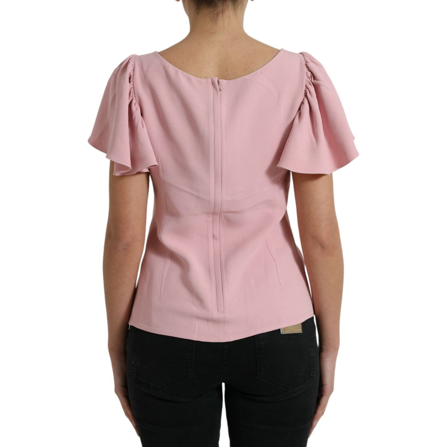 Dolce & Gabbana Chic Pink Bell Sleeve Top pink-short-sleeves-round-neck-blouse-top