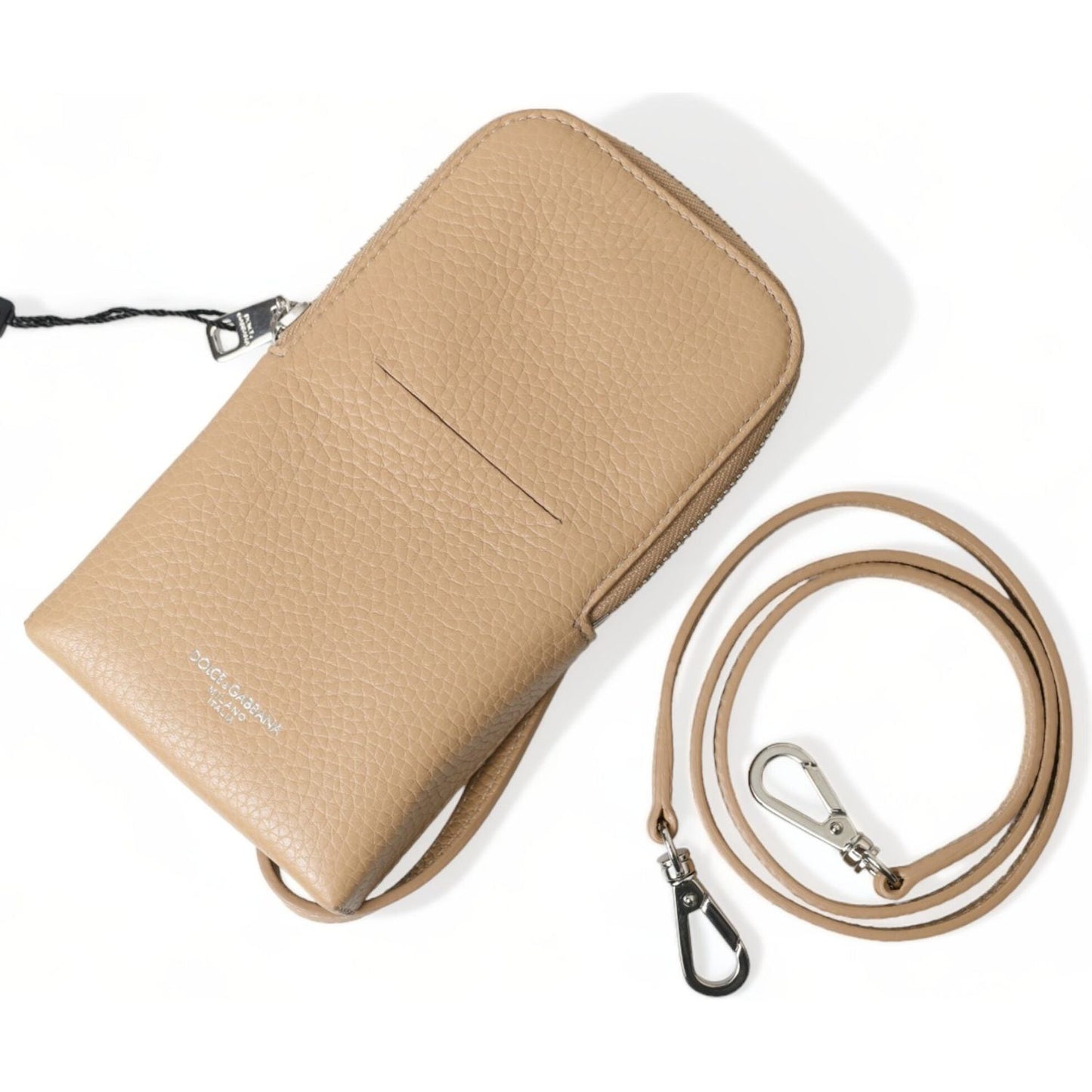 Dolce & Gabbana Elegant Beige Leather Crossbody Phone Bag beige-leather-purse-crossbody-sling-phone-bag