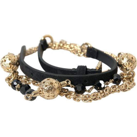 Dolce & Gabbana | Elegant Crystal Bounce Leather Waist Belt| McRichard Designer Brands   