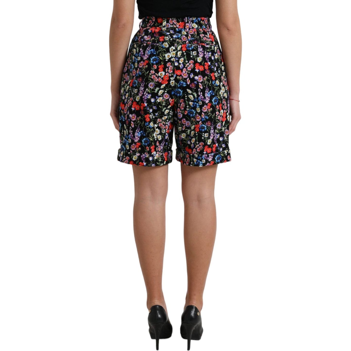 Dolce & Gabbana Chic Floral High Waist Hot Pants Shorts black-floral-high-waist-hot-pants-shorts