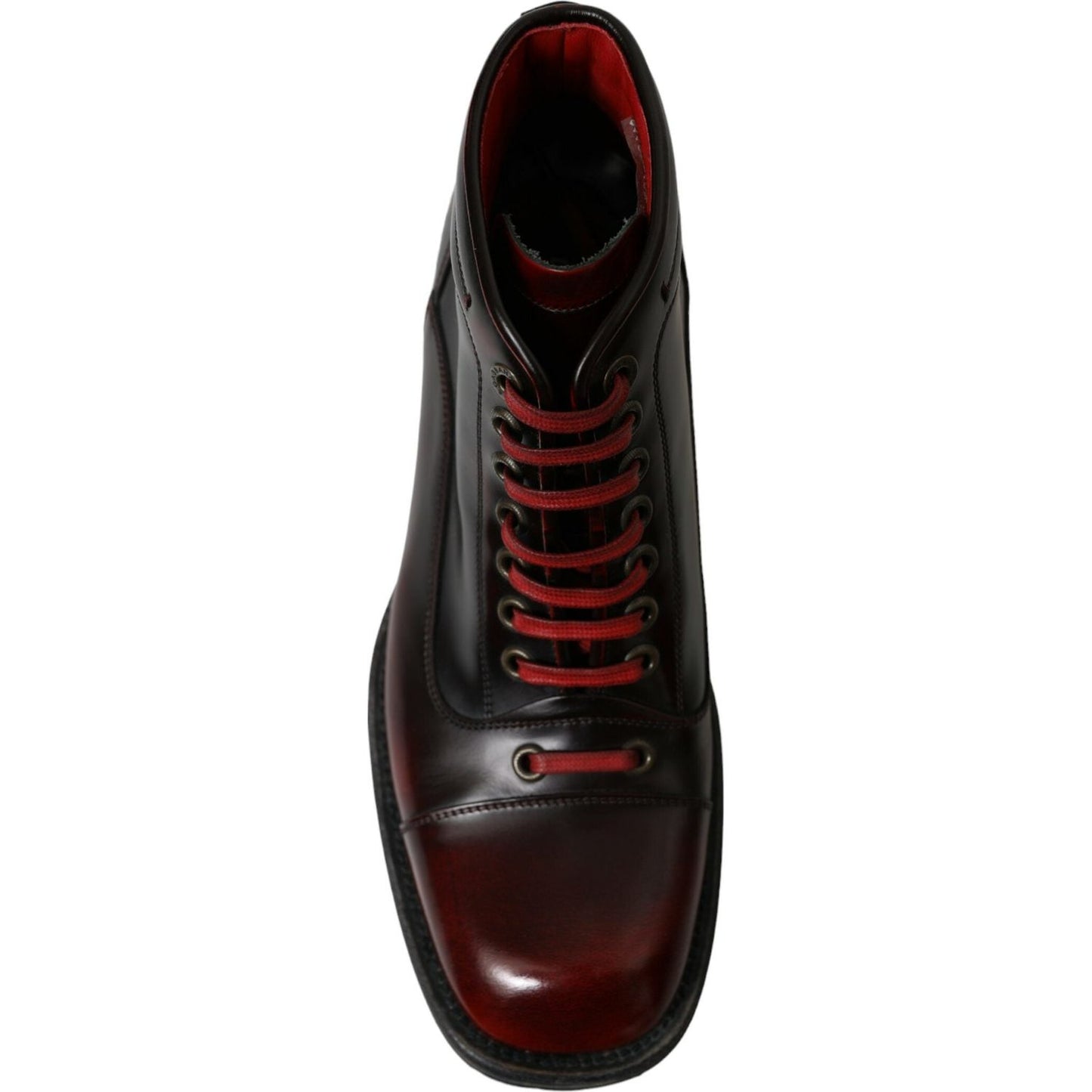 Dolce & Gabbana Dapper Dual-Tone Leather Ankle Boots black-red-leather-lace-up-ankle-boots-shoes