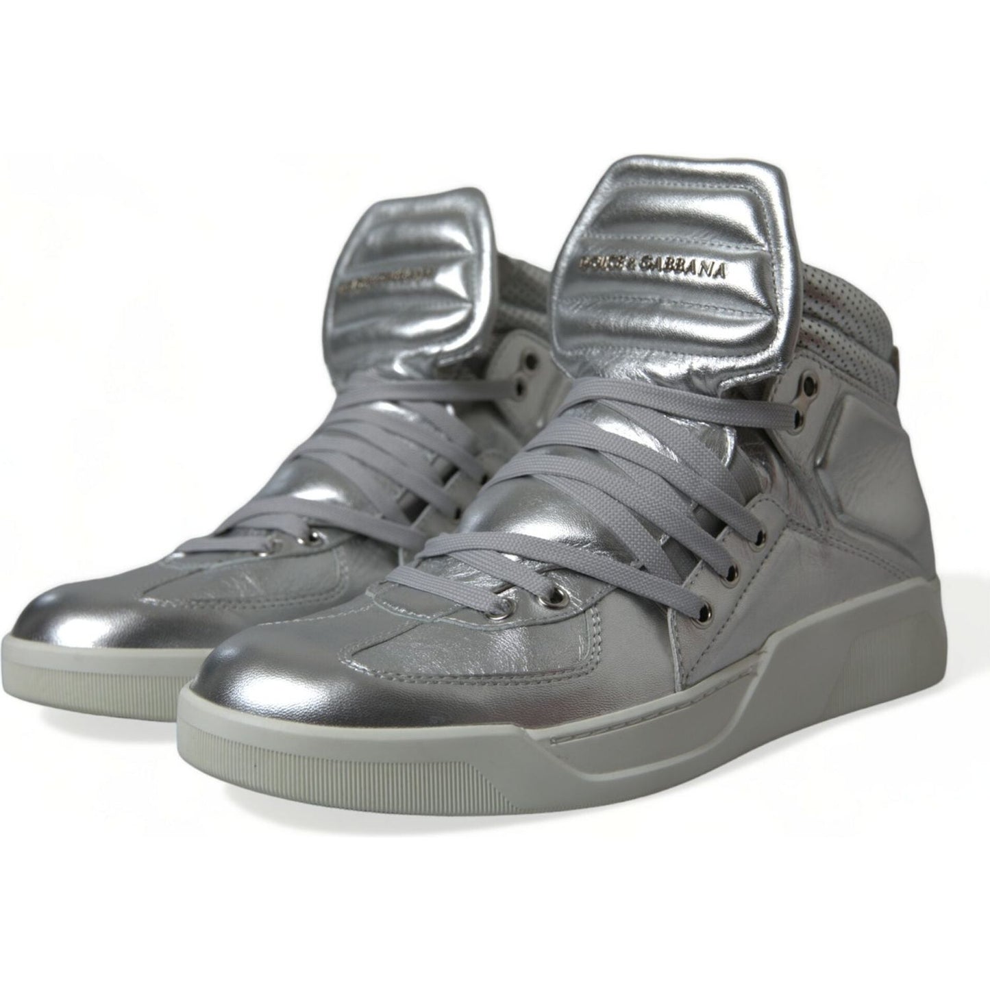 Dolce & Gabbana Silver Leather High-Top Sneakers silver-leather-benelux-high-top-sneakers-shoes
