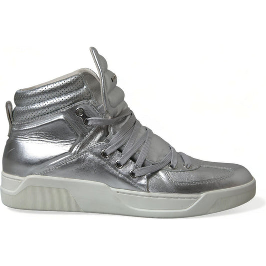 Dolce & Gabbana | Silver Leather High-Top Sneakers| McRichard Designer Brands   