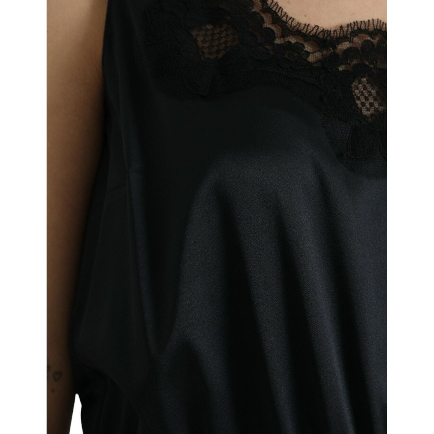 Dolce & Gabbana Black Polyester Lace Trim Sheath Midi Dress black-polyester-lace-trim-sheath-midi-dress