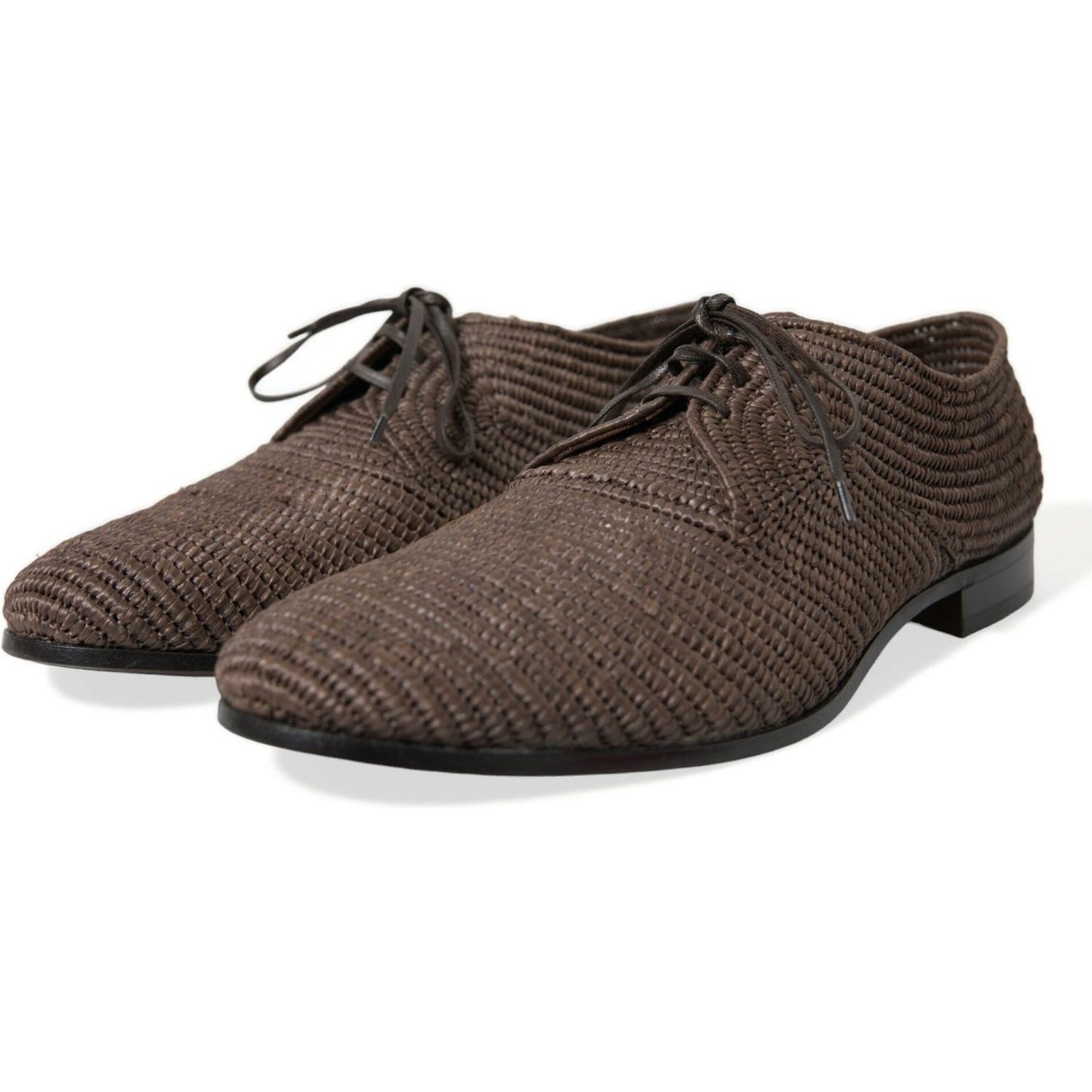 Dolce & Gabbana Elegant Raffia Upper Derby Shoes - Lace Up in Brown brown-raffia-lace-up-derby-dress-shoes