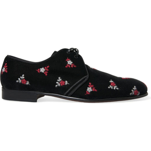 Dolce & Gabbana | Elegant Black Velvet Embroidered Formal Shoes| McRichard Designer Brands   