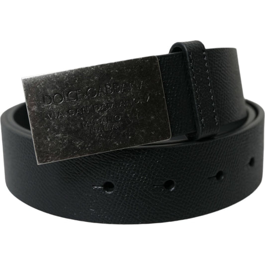 Dolce & Gabbana | Elegant Black Leather Belt with Metal Buckle| McRichard Designer Brands   