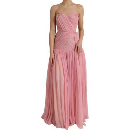 Pink Silk Strapless Maxi A-line Gown Dress