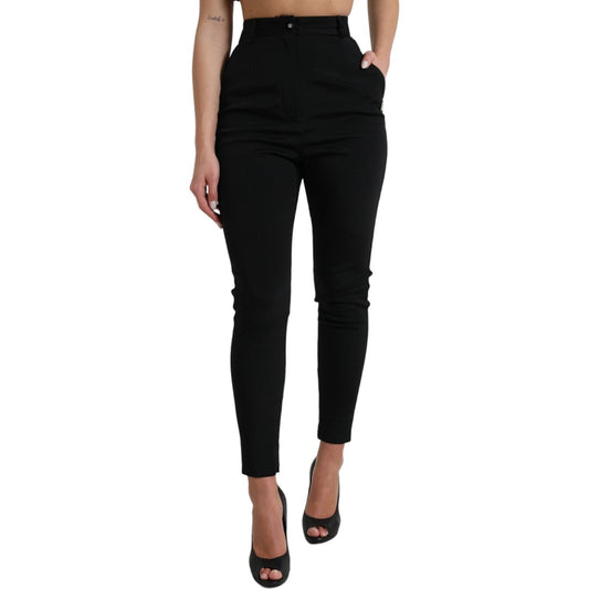 Dolce & Gabbana Elegant High Waist Skinny Pants black-wool-stretch-high-waist-skinny-pants