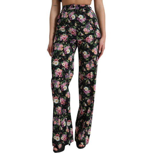 Dolce & Gabbana Floral High Waist Wide Leg Pants black-floral-wool-high-waist-wide-leg-pants