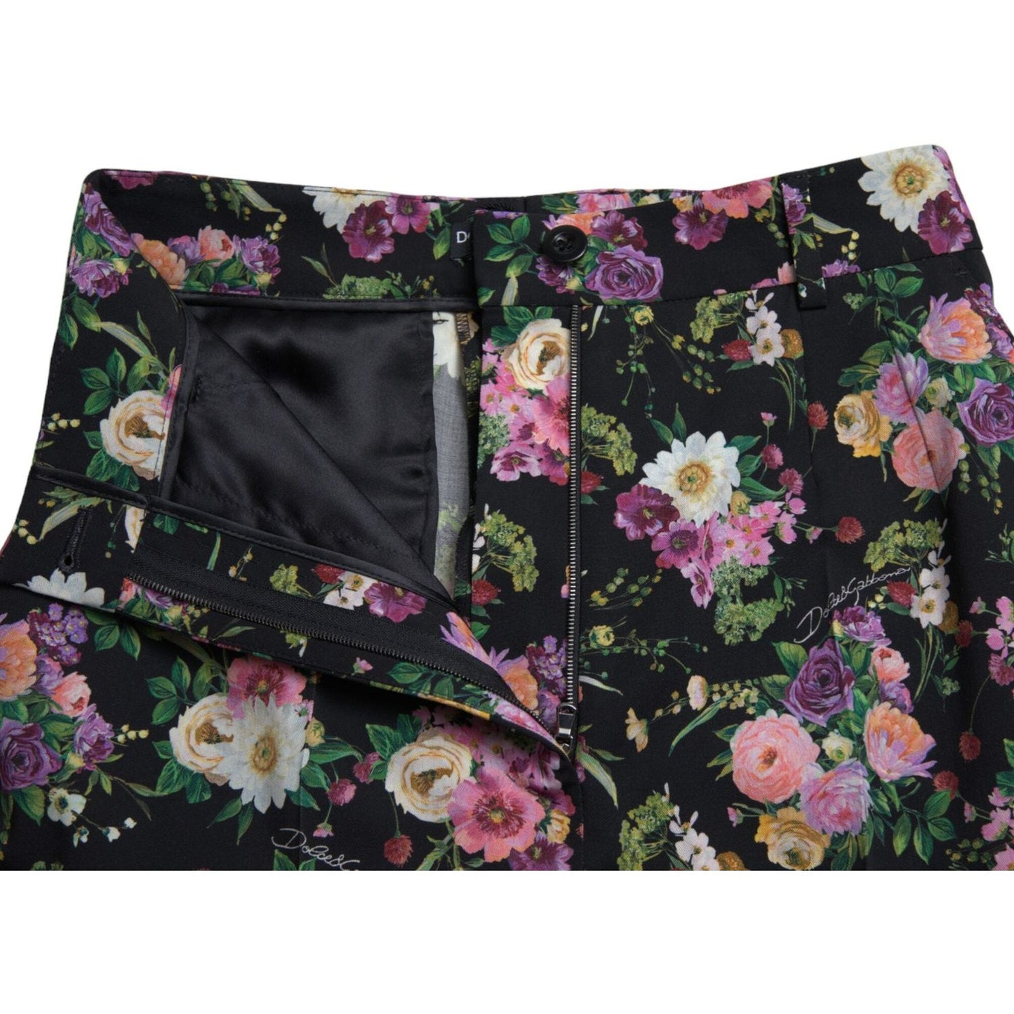 Dolce & Gabbana Floral High Waist Wide Leg Pants black-floral-wool-high-waist-wide-leg-pants
