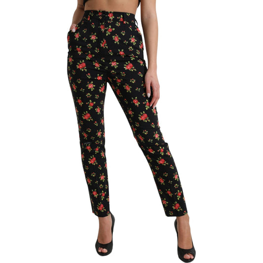 Dolce & Gabbana Elegant High-Waist Floral Tapered Pants black-floral-wool-high-waist-tapered-pants