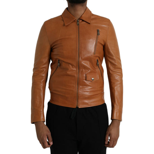 Dolce & GabbanaBrown Lamb Leather Full Zip Blouson JacketMcRichard Designer Brands£1599.00