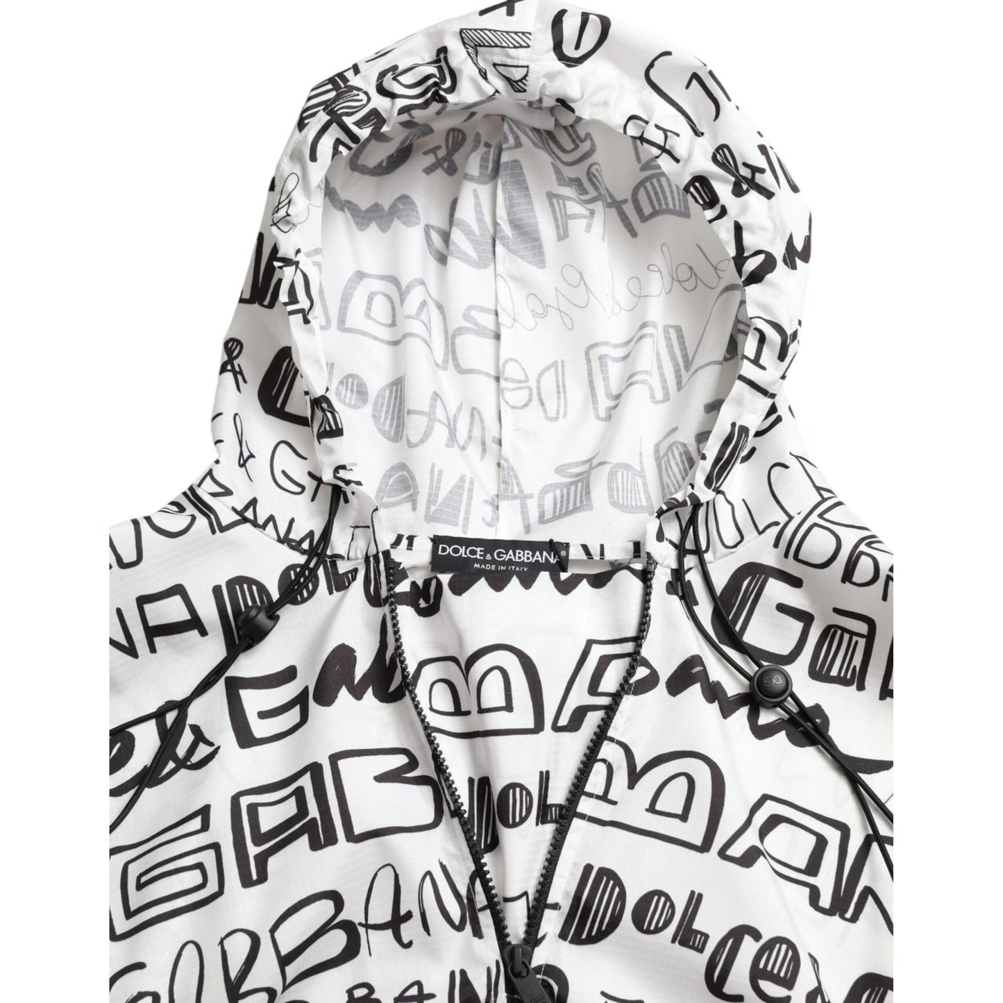 Dolce & Gabbana Chic Hooded Logo Print Blouson Tee white-logo-print-hooded-blouson-t-shirt-top