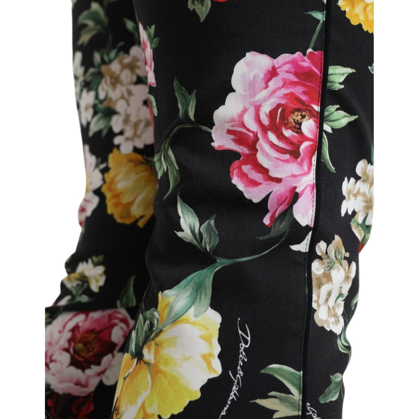 Dolce & Gabbana Elegant Floral Mid Waist Cropped Pants black-floral-print-mid-waist-cropped-pants