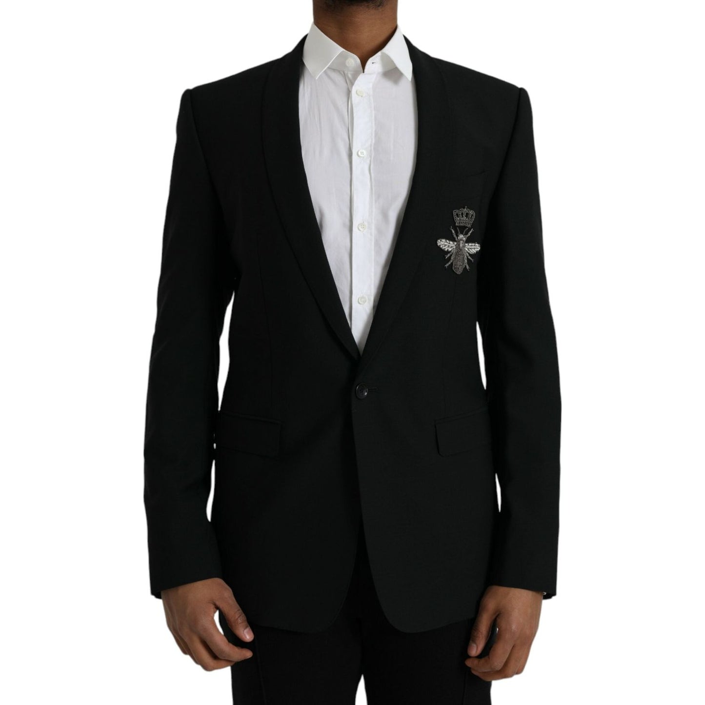 Dolce & Gabbana Black Crown Bee MARTINI Single Breasted Coat Blazer black-crown-bee-martini-single-breasted-coat-blazer