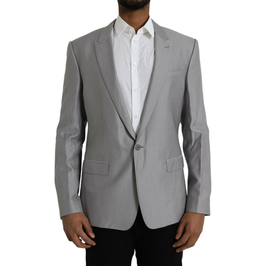 Dolce & Gabbana Gray Wool Peak Single Breasted Coat Blazer gray-wool-peak-single-breasted-coat-blazer-2