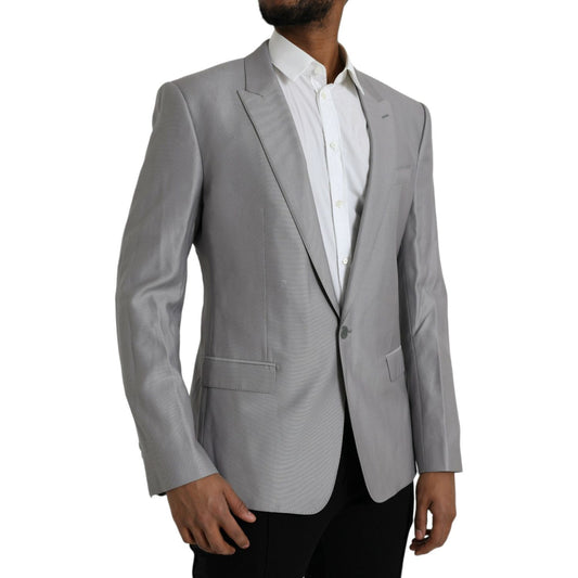 Dolce & Gabbana Gray Wool Peak Single Breasted Coat Blazer gray-wool-peak-single-breasted-coat-blazer-2