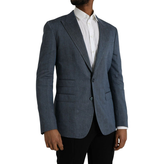 Blue Linen NAPOLI Single Breasted Coat Blazer