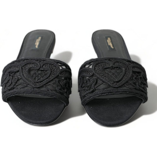 Dolce & Gabbana Elegant Black Heart Embroidery Slide Sandals black-cotton-heart-embroidery-sandals-shoes 465A1991-BG-scaled-9823d1a1-6ae.jpg
