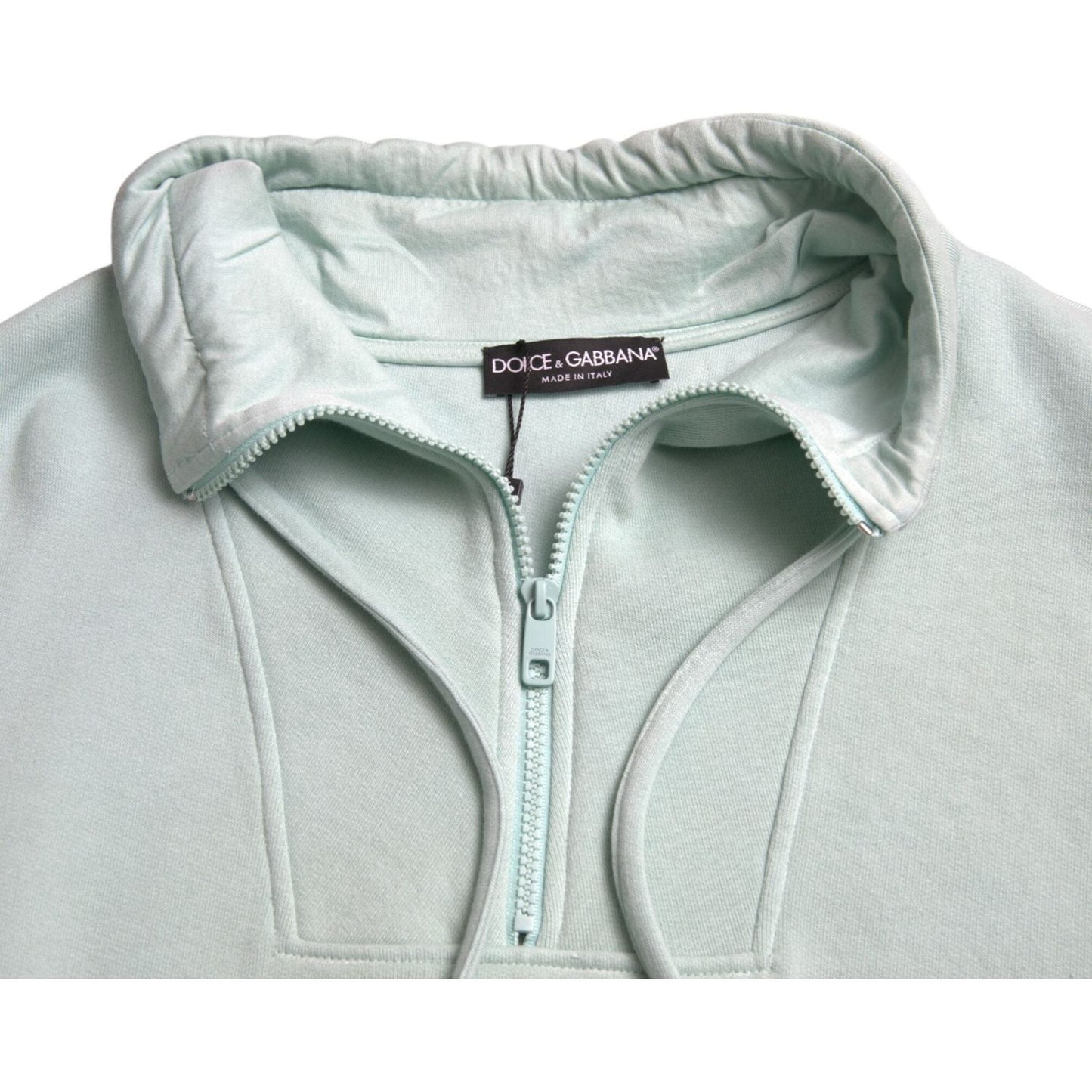 Dolce & Gabbana Chic Mint Green Pullover Sweater mint-green-cotton-pockets-pullover-sweater