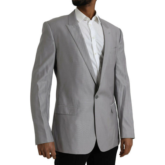 Dolce & Gabbana Gray Wool Peak Single Breasted Coat Blazer gray-wool-peak-single-breasted-coat-blazer-1