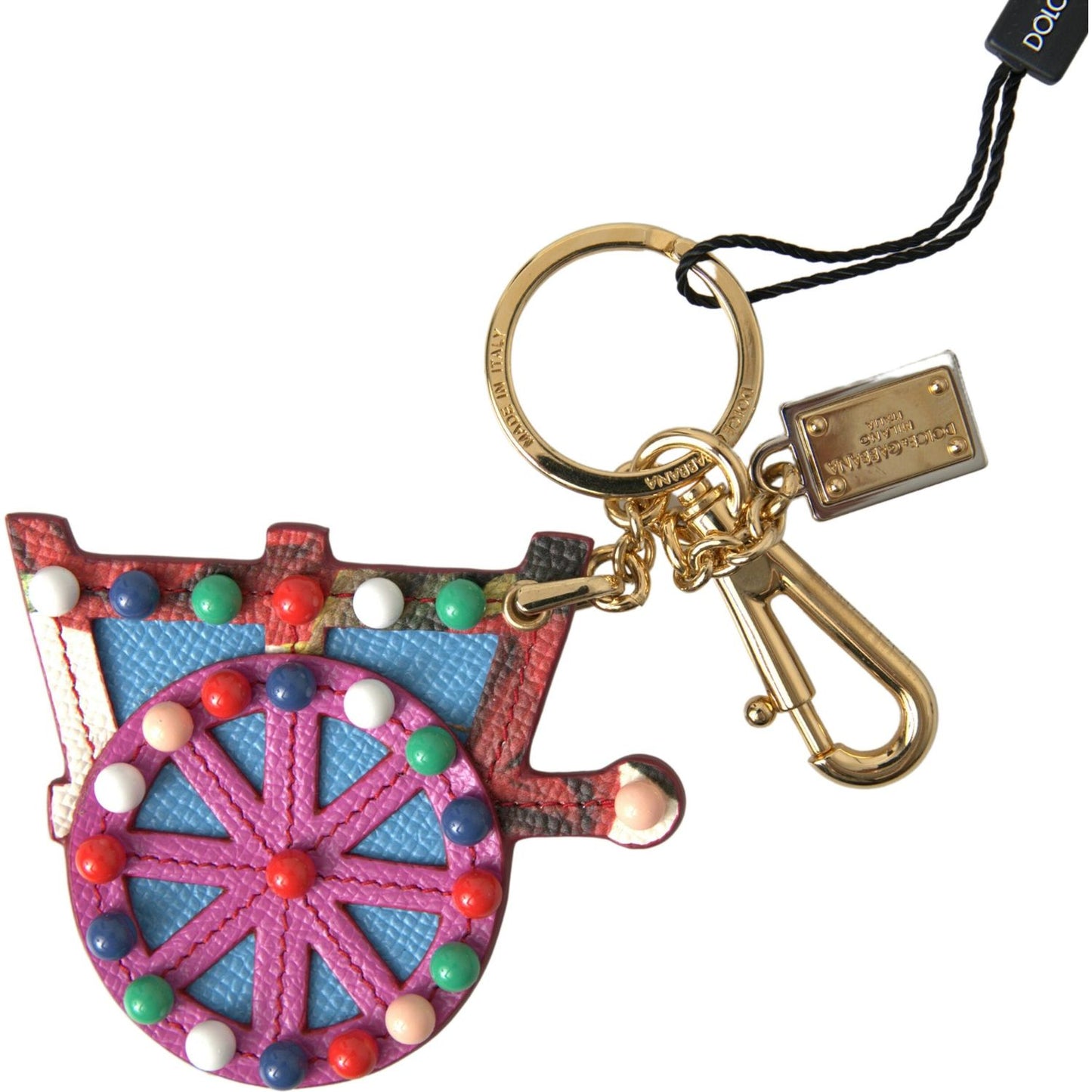 Dolce & Gabbana Elegant Multicolor Keychain with Gold Accents multicolor-gold-tone-carretto-keychain-accessory-keyring