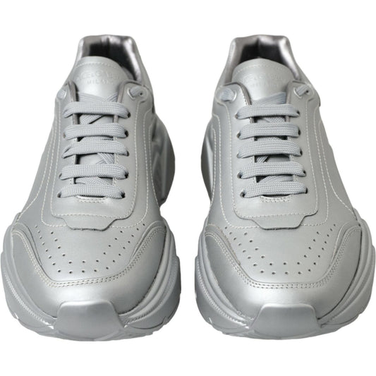 Dolce & Gabbana | Elegant Silver Calfskin Leather Sneakers| McRichard Designer Brands   