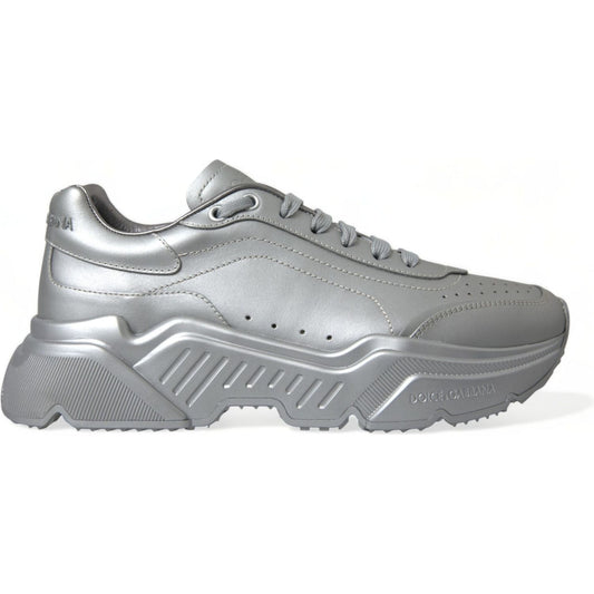 Dolce & Gabbana Elegant Silver Calfskin Leather Sneakers silver-daymaster-leather-men-casual-sneakers-shoes