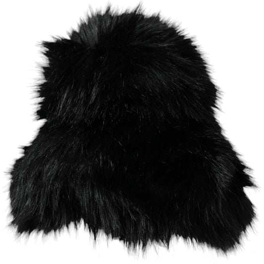 Black Faux Fur Womens Bucket Hat