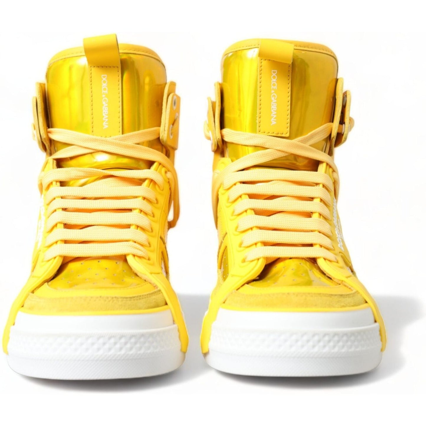 Dolce & Gabbana Chic High-Top Color-Block Sneakers yellow-white-leather-high-top-sneakers-shoes