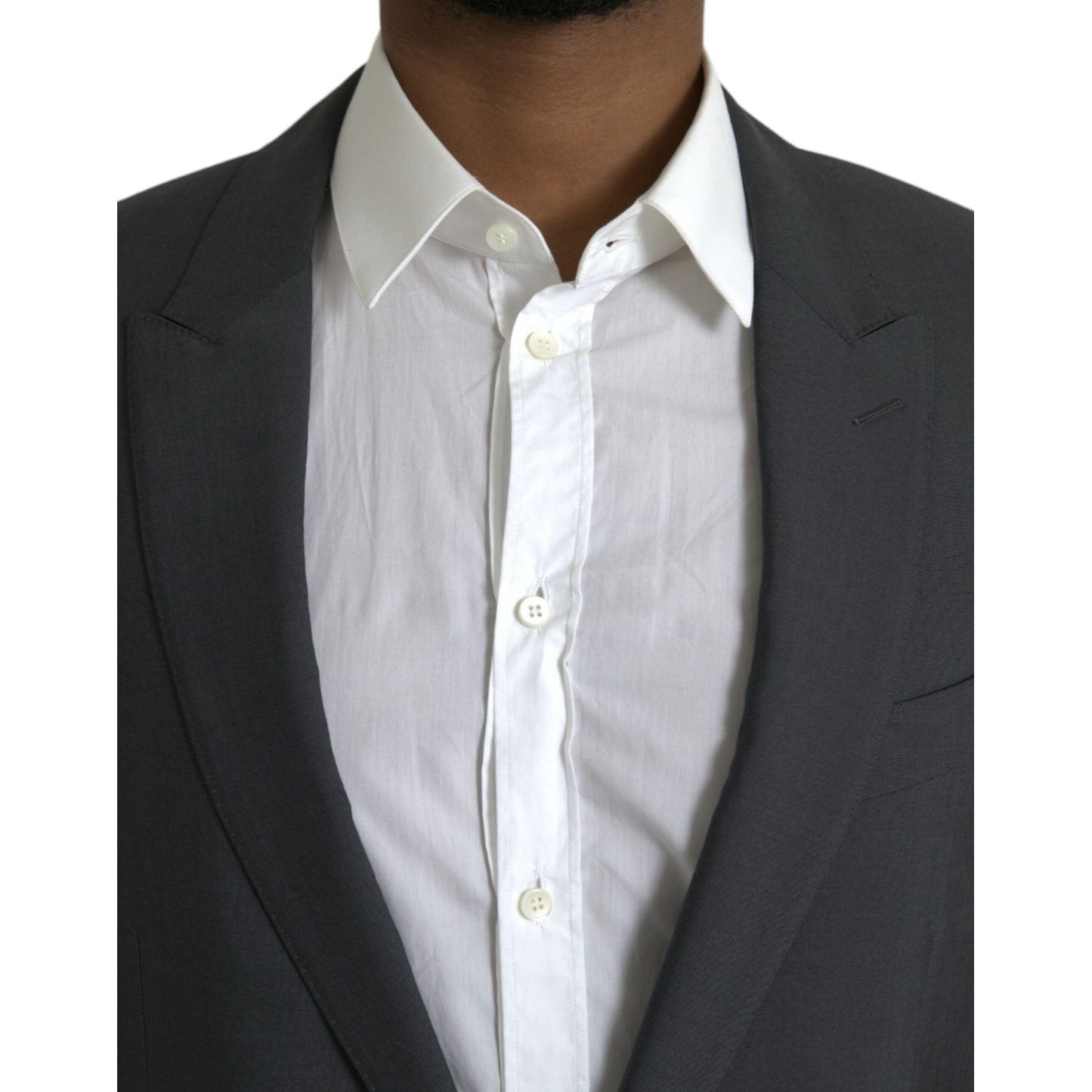 Dolce & Gabbana Gray Wool Peak Single Breasted Coat Blazer gray-wool-peak-single-breasted-coat-blazer
