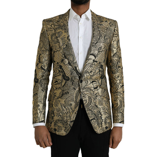 Gold SICILIA Jacquard Single Breasted Coat Blazer