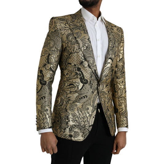 Dolce & Gabbana | Gold SICILIA Jacquard Single Breasted Coat Blazer| McRichard Designer Brands   