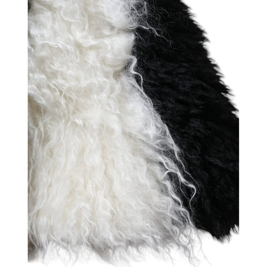 Black White Stripes Mohair Fur Bucket Hat