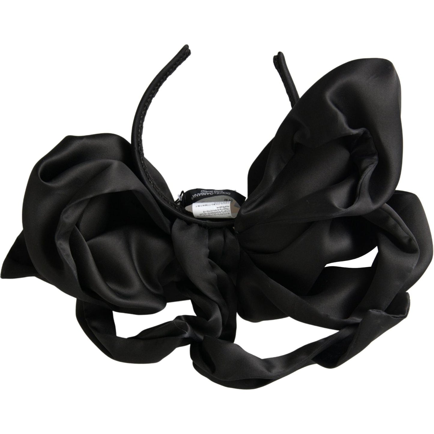Dolce & Gabbana Elegant Silk Black Bow Diadem Headpiece black-silk-large-bow-hair-head-diadem