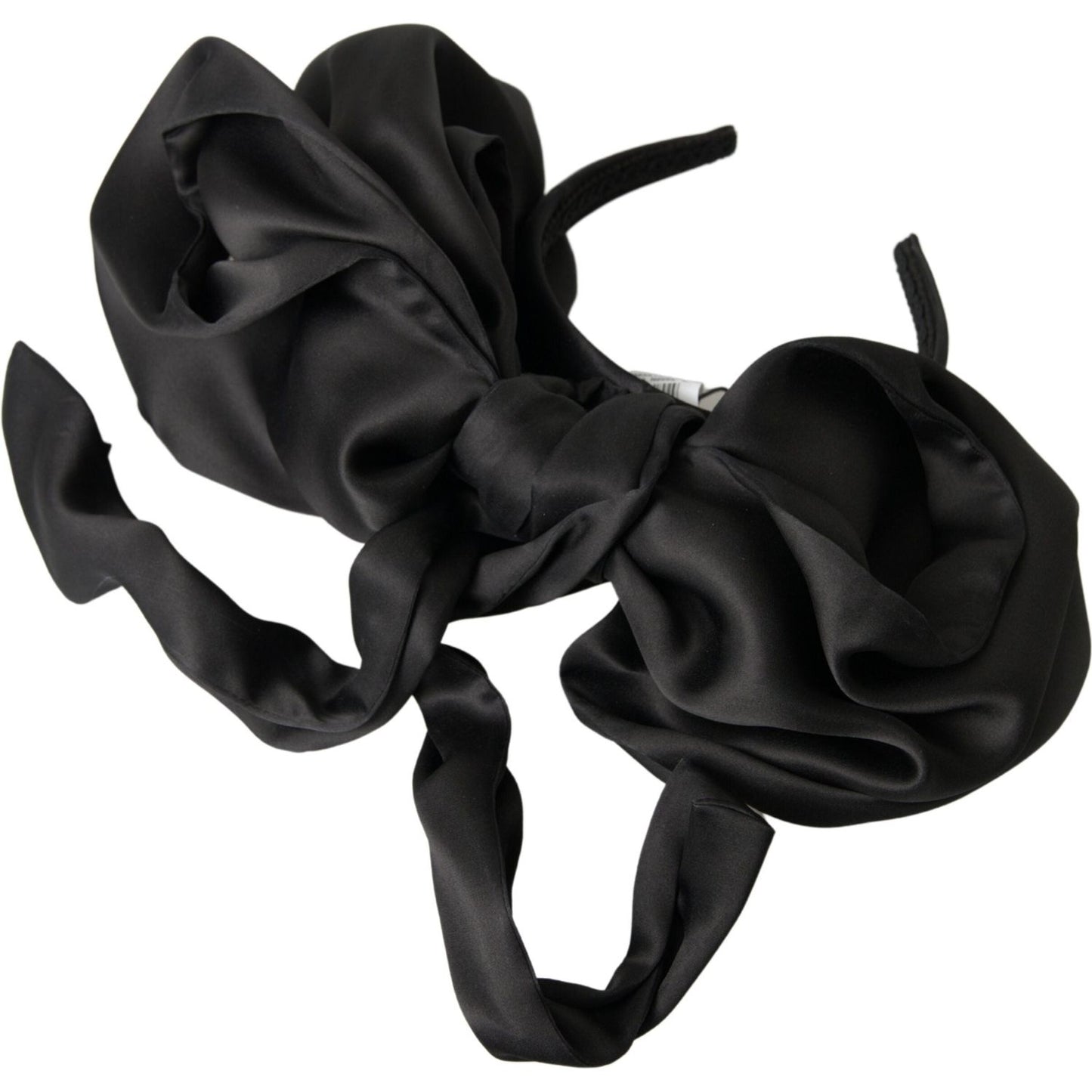Dolce & Gabbana Elegant Silk Black Bow Diadem Headpiece black-silk-large-bow-hair-head-diadem