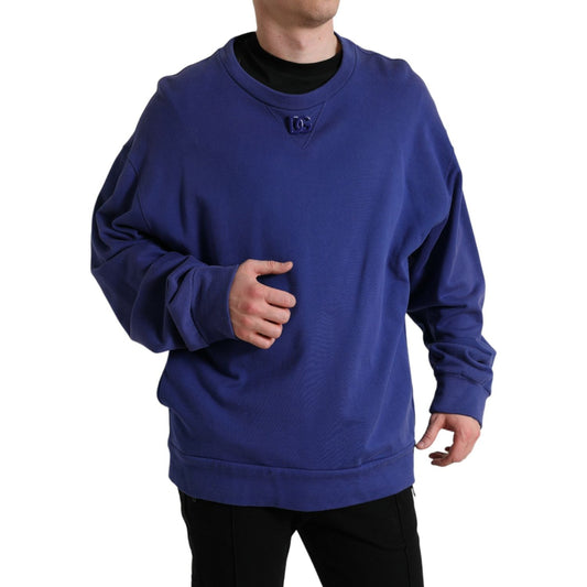 Dolce & Gabbana Royal Blue Cotton Crewneck Sweater royal-blue-cotton-crewneck-sweater