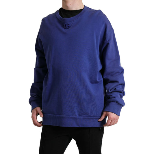Dolce & Gabbana Royal Blue Cotton Crewneck Sweater royal-blue-cotton-crewneck-sweater