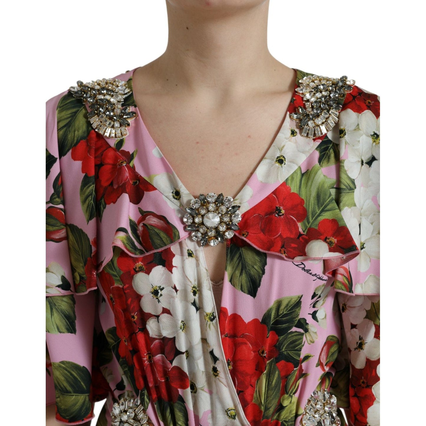 Dolce & Gabbana Elegant Crystal-Embellished Silk Dress multicolor-floral-crystal-embellished-a-line-dress