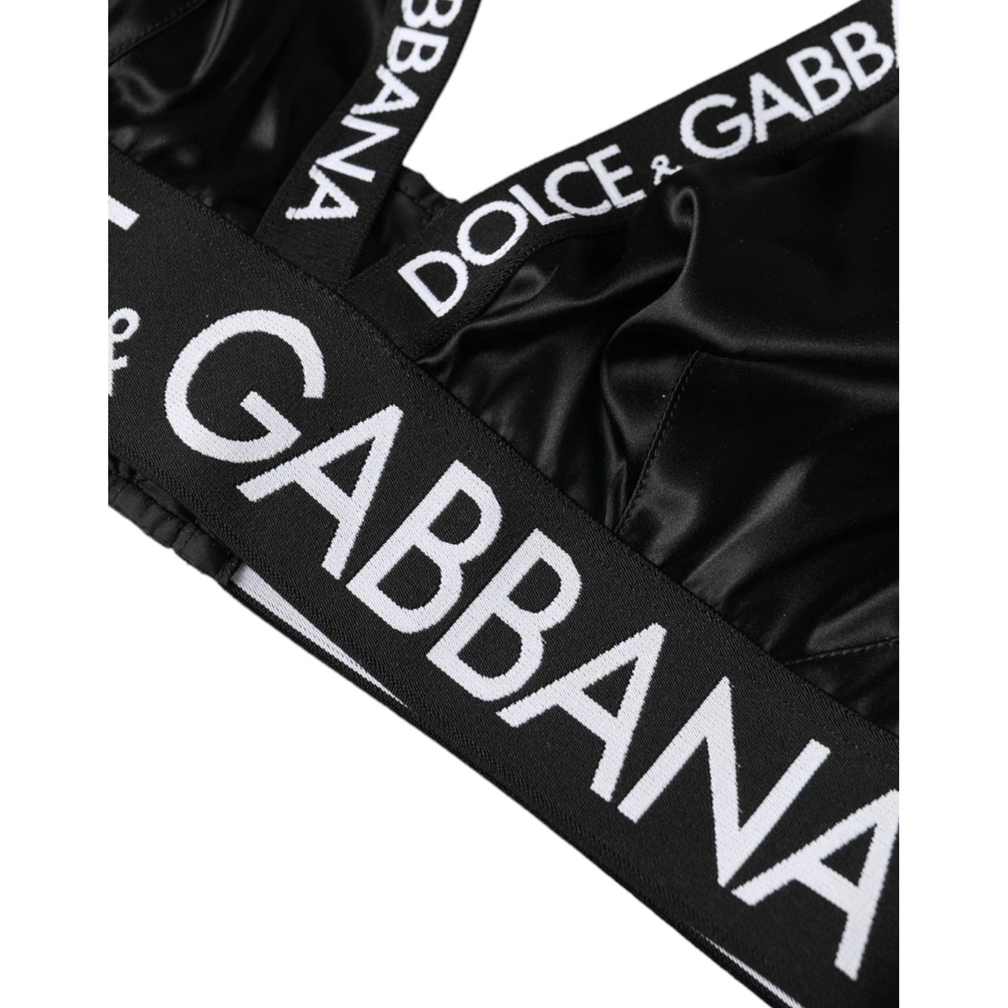 Dolce & Gabbana Black White Logo Print Sports Women Bra Underwear black-white-logo-print-sports-women-bra-underwear