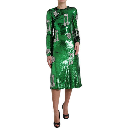 Dolce & GabbanaElegant Below Knee Green Embroidered DressMcRichard Designer Brands£3089.00
