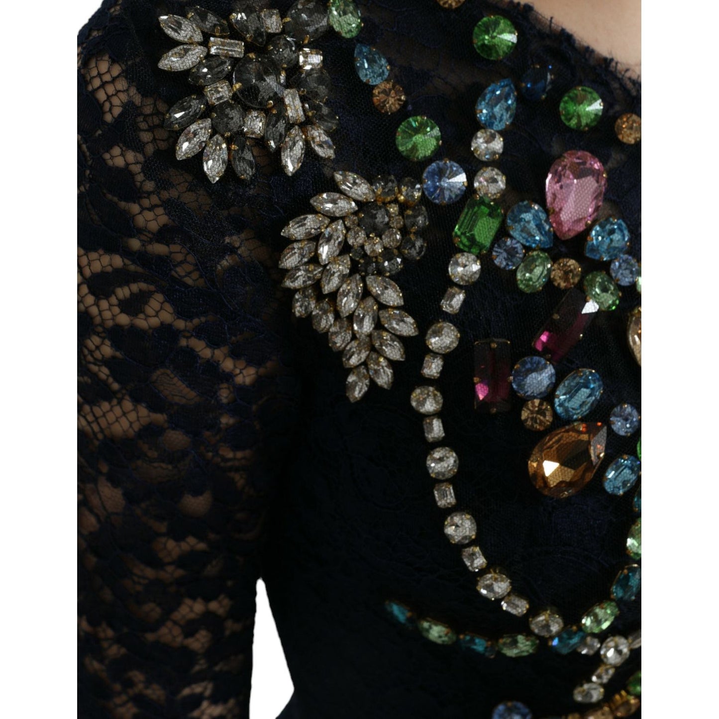Dolce & Gabbana | Crystal Embellished Navy Blue Flare Dress| McRichard Designer Brands   