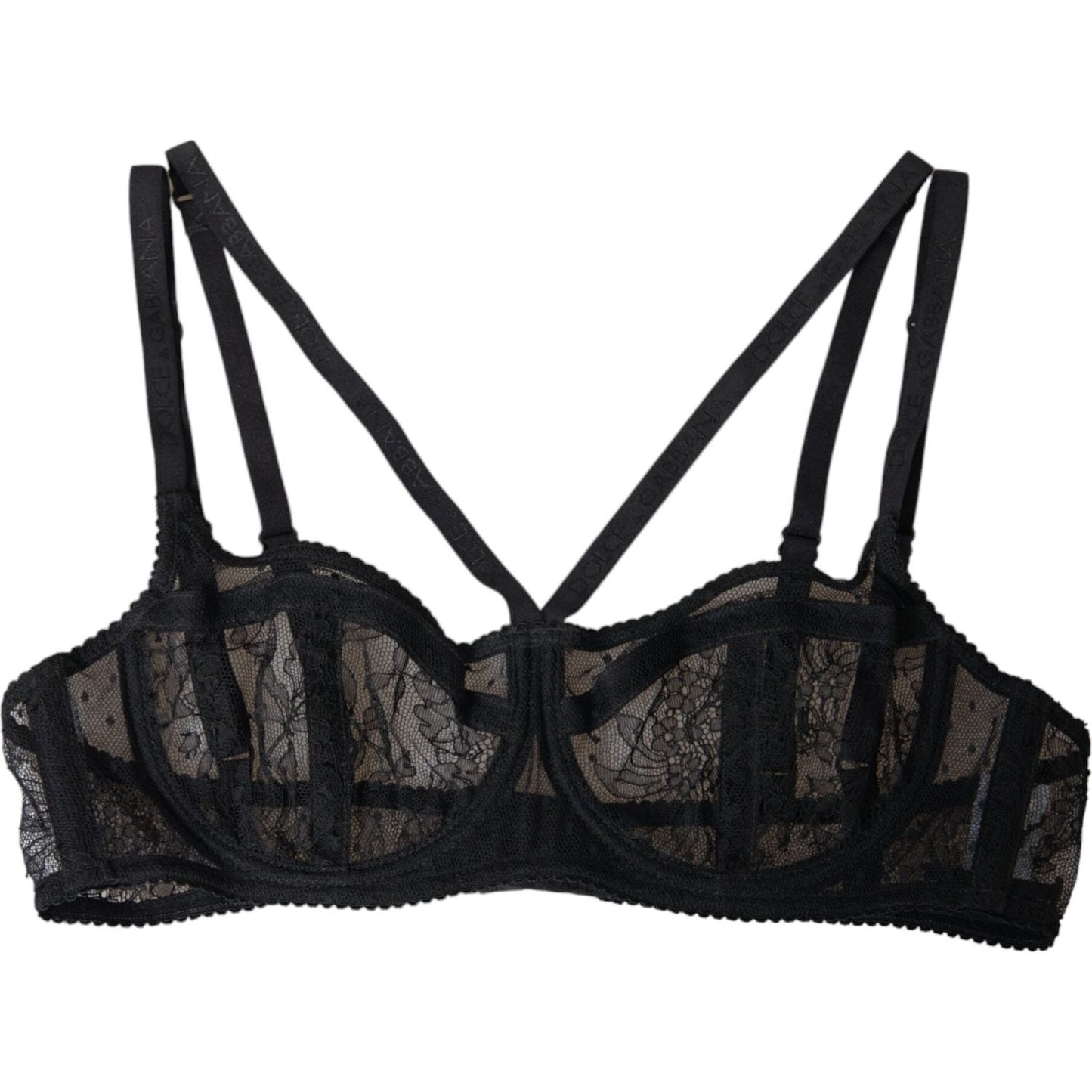 Black Floral Lace Nylon Balconcino Bra Underwear