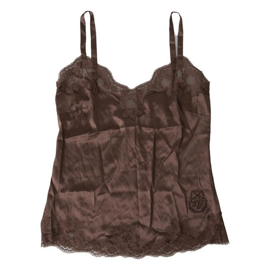 Dolce & Gabbana Silk Blend Camisole Top in Brown brown-logo-silk-sleepwear-camisole-top-underwear