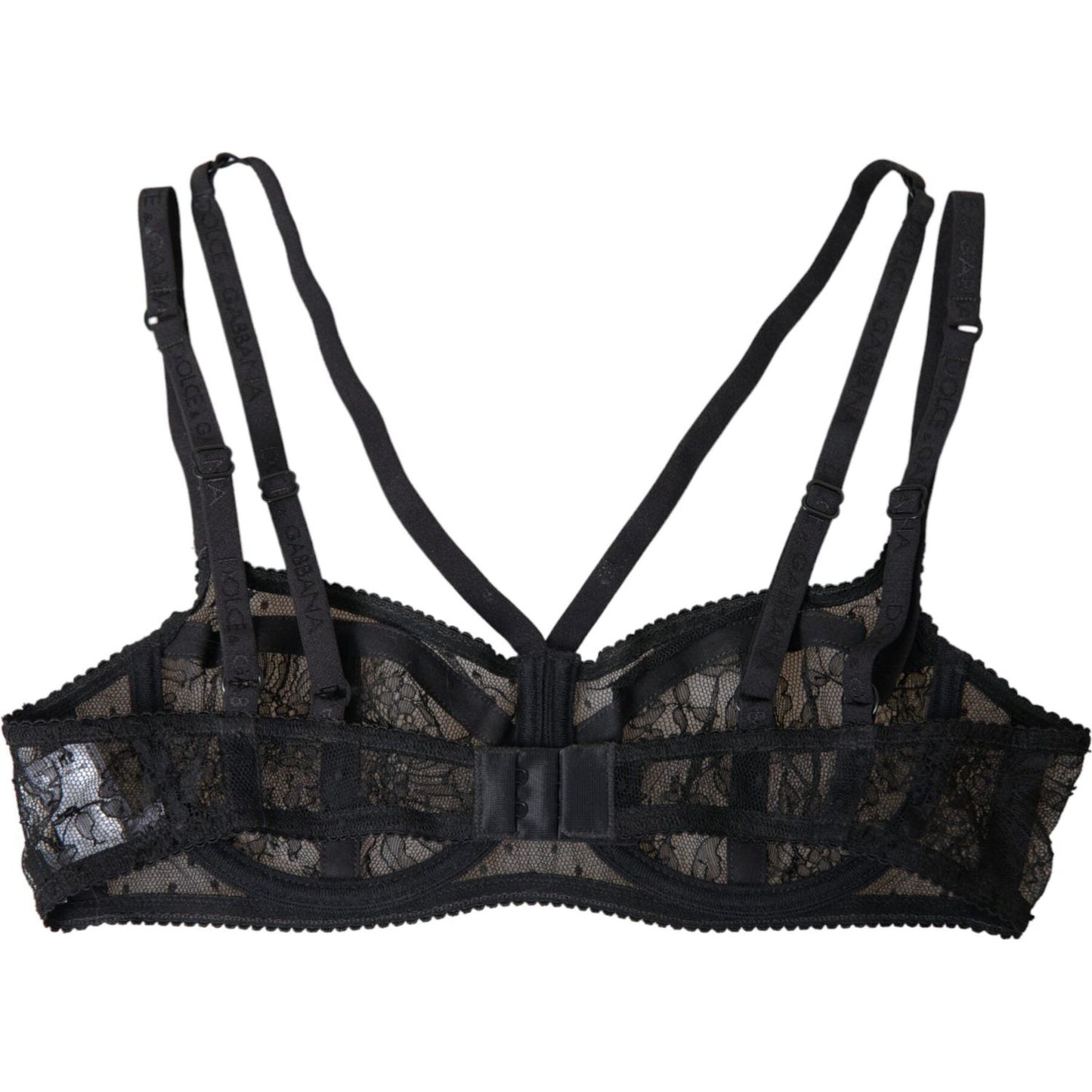 Black Floral Lace Nylon Balconcino Bra Underwear