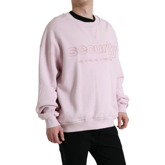Dolce & Gabbana Elegant Pink Crew Neck Logo Sweater pink-embroidered-crew-neck-pullover-sweater