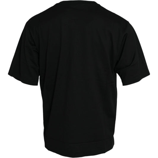Dolce & Gabbana Black Logo Patch Cotton Crew Neck T-shirt black-logo-patch-cotton-crew-neck-t-shirt