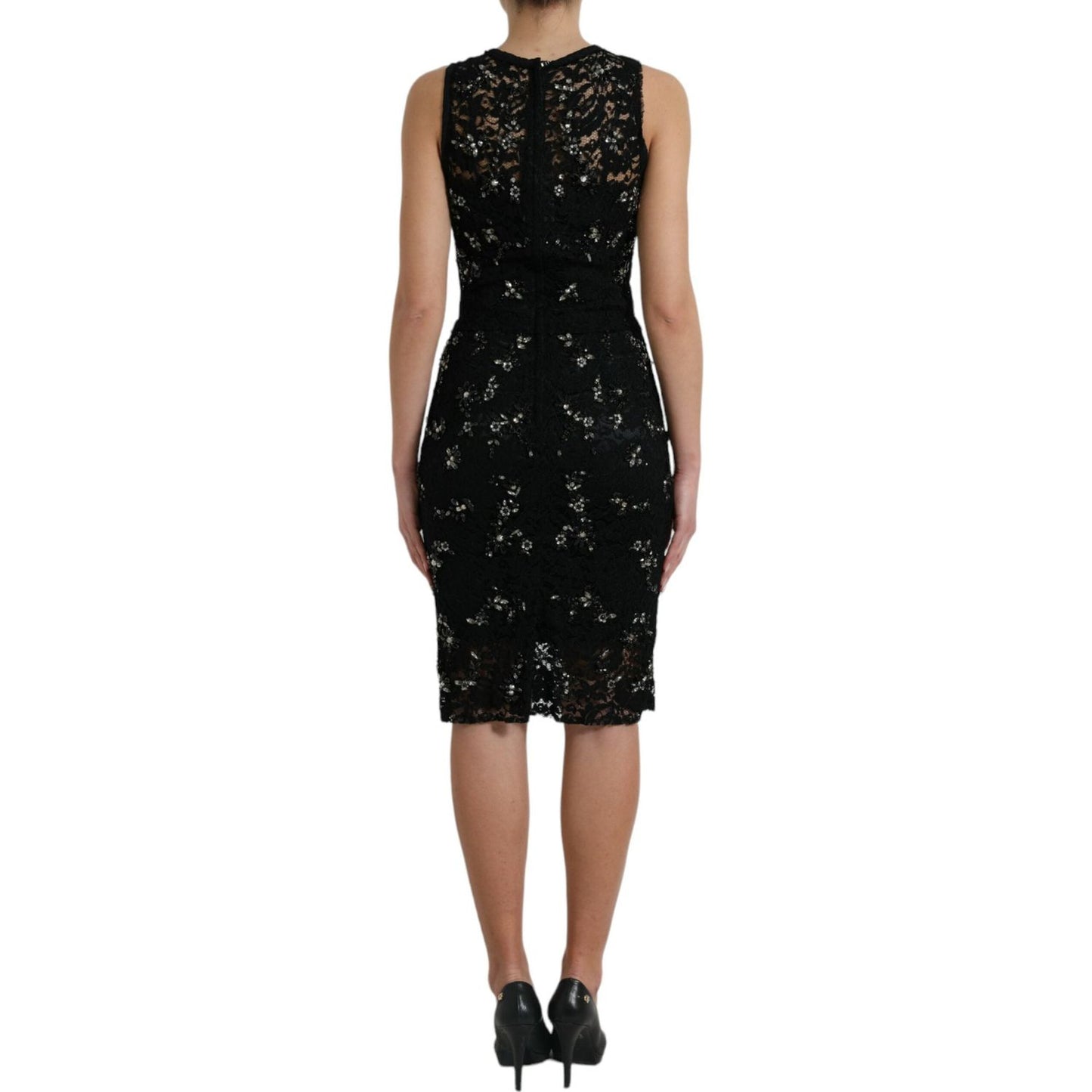 Dolce & Gabbana Exquisite Black Floral Lace Crystal Sheath Dress exquisite-black-floral-lace-crystal-sheath-dress