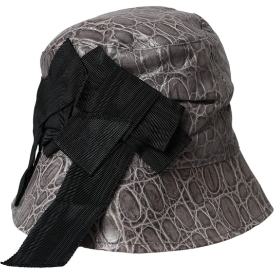 Black Gray Patterned Leather Bucket Hat